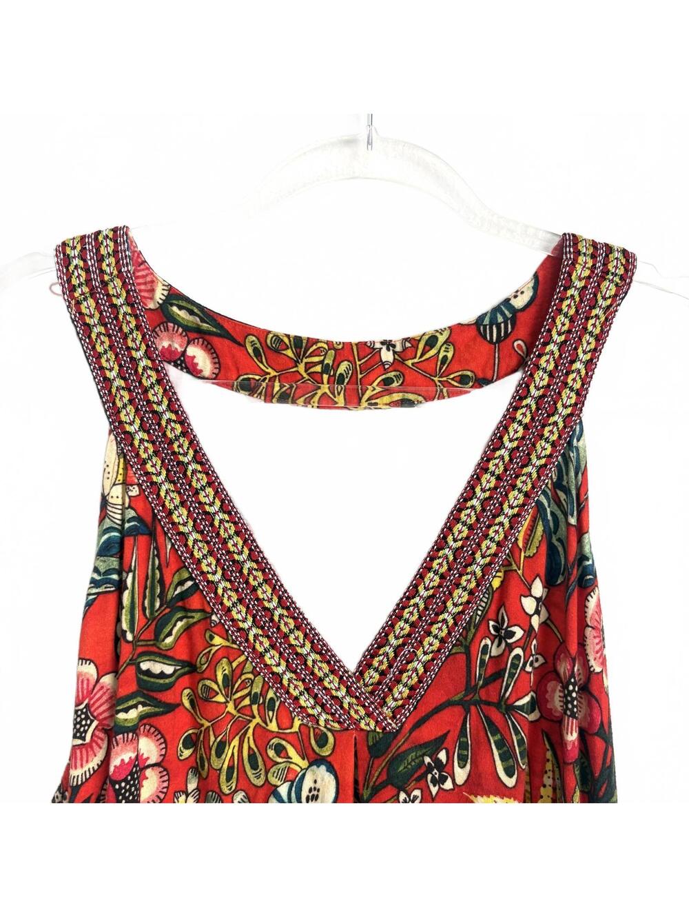 Soft Surroundings | Sleeveless V Neck Maxi Dress Red Yellow Tropical Floral 1X - Picture 5 of 9